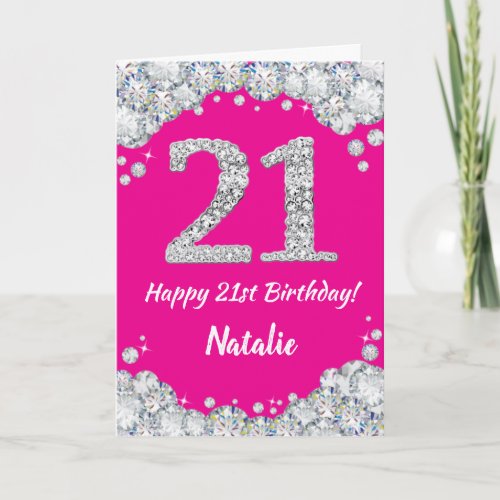 Happy 21st Birthday Hot Pink and Silver Glitter Card