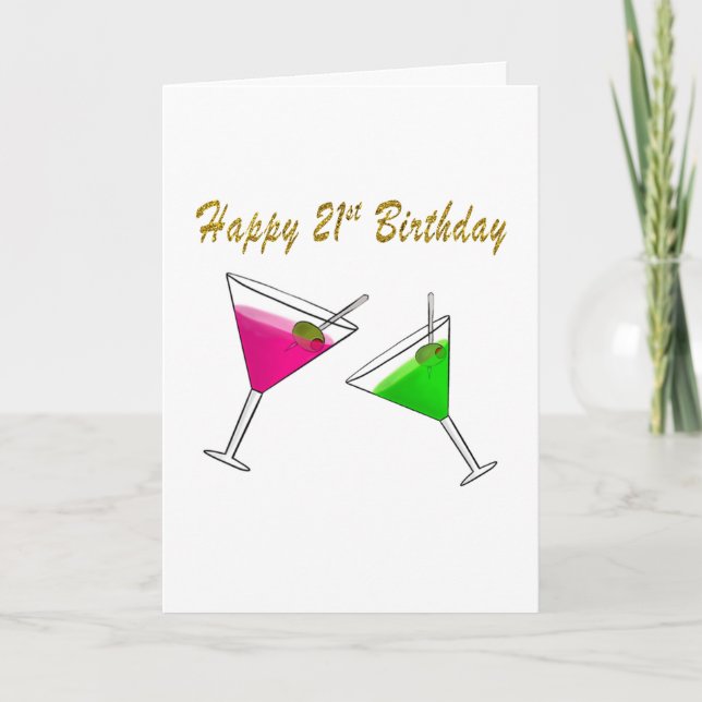 Happy  21st Birthday Martini Glass with Olives Card (Front)