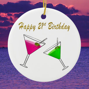 Happy 21st Birthday Martinis Ceramic Ornament
