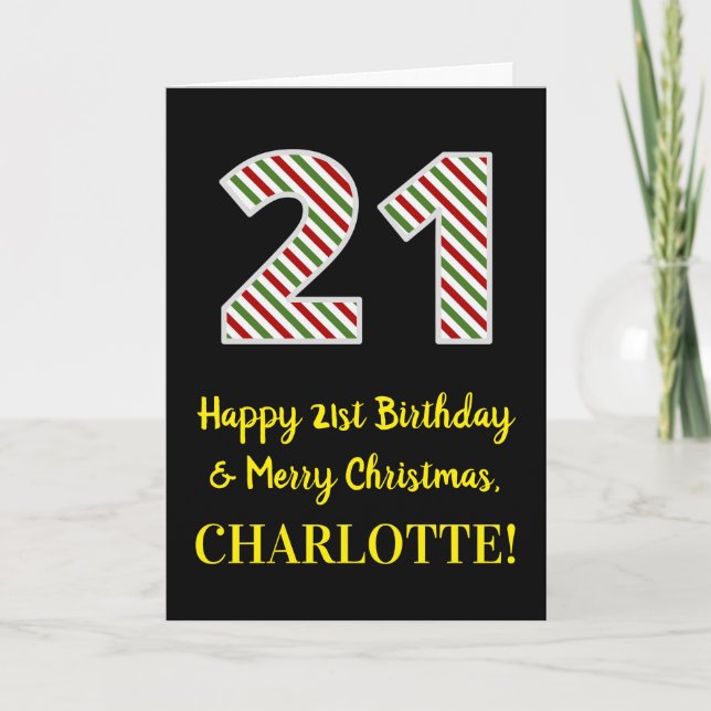 Happy 21st Birthday & Merry Christmas, Custom Name Card (Front)