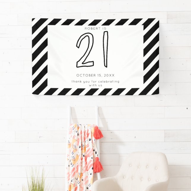 Happy 21st Birthday Modern Simple Black White Banner | Zazzle