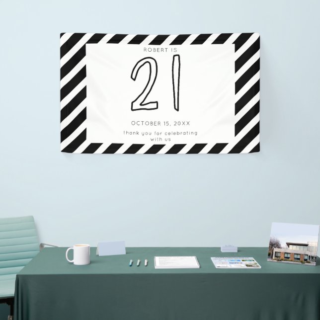 Happy 21st Birthday Modern Simple Black White Banner | Zazzle