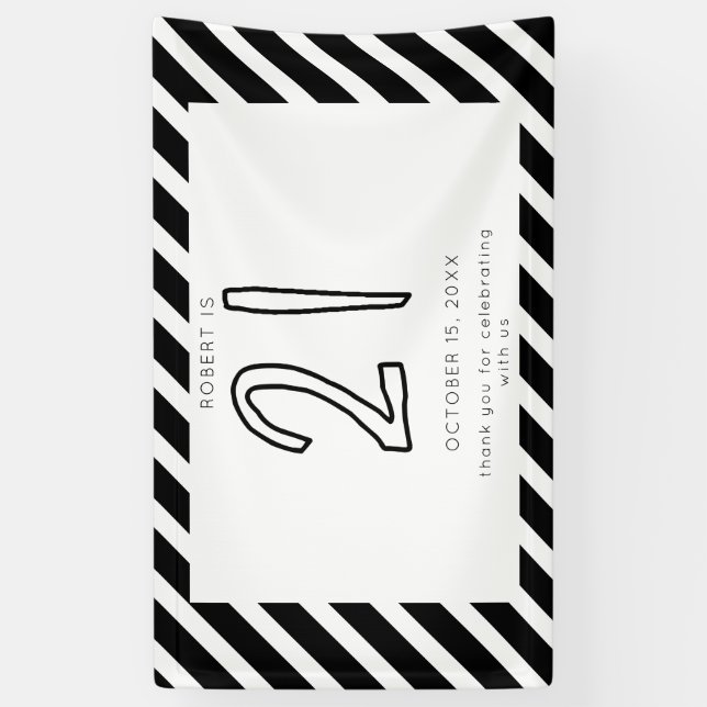 Happy 21st Birthday Modern Simple Black White Banner | Zazzle