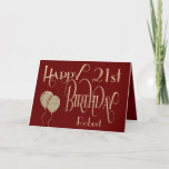 Happy 21st Birthday Name Burgundy Gold Card<br><div class="desc">A design of stylish typography in a deep burgundy and gold to wish a Happy 21st. Happy Birthday is set in an ornate script typography in gold, and the age is in a cordinating typeface. Easily personalise your recipient’s name and the message inside to your own greeting if you wish....</div>