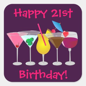 Happy 21st Birthday Party Drinks Stickers by totallypainted at Zazzle