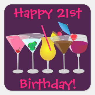 Happy 21st Birthday Party Drinks Stickers