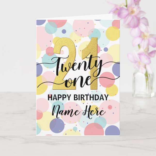 Happy 21st Birthday Pastel Rainbow and Gold Girl Card | Zazzle