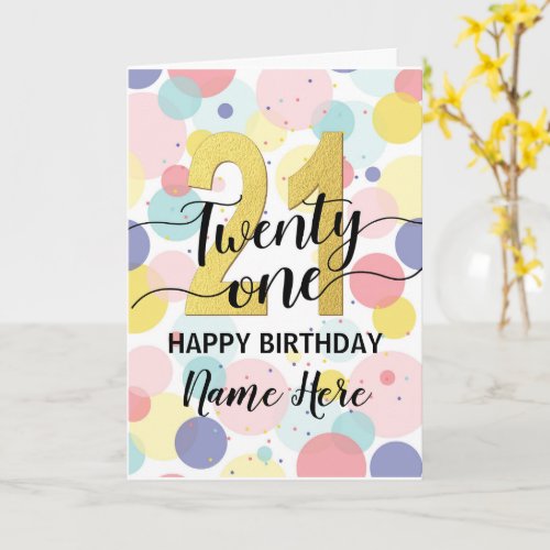 Happy 21st Birthday Pastel Rainbow and Gold Girl Card
