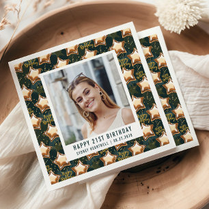 Happy 21st Birthday Photo Glam Star Balloons Napkins