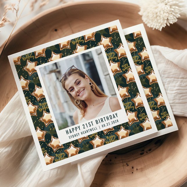 Happy 21st Birthday Photo Glam Star Balloons Napkins (Creator Uploaded)