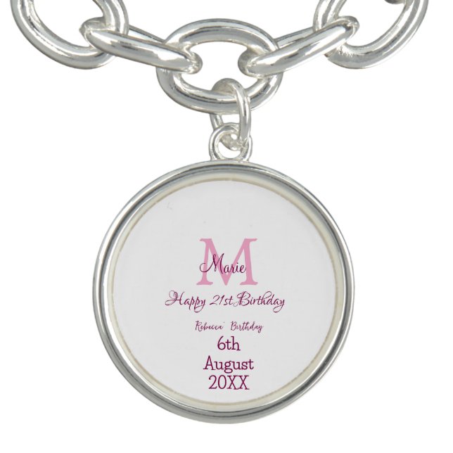 Happy 21st Birthday pink add name monogram modern Bracelet (Design)