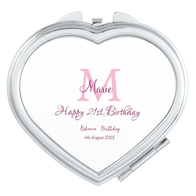 Happy 21st Birthday pink add name monogram modern Compact Mirror (Front)