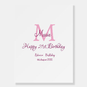 Happy 21st Birthday pink add name monogram modern Foam Board