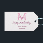 Happy 21st Birthday pink add name monogram modern Gift Tags<br><div class="desc">beautiful design</div>