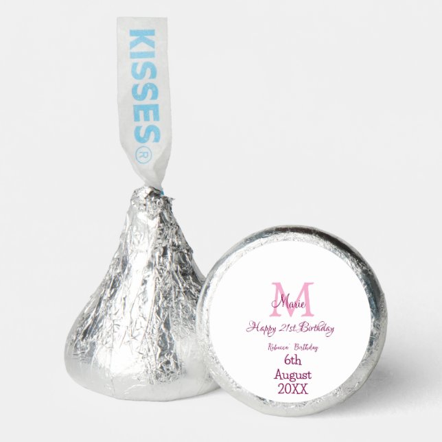 Happy 21st Birthday pink add name monogram modern Hershey®'s Kisses® (Front)