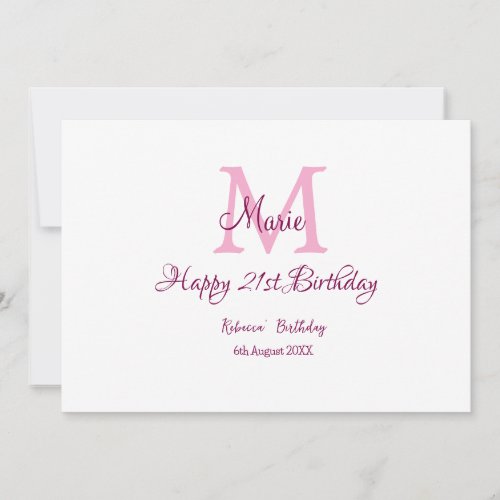 Happy 21st Birthday pink add name monogram modern