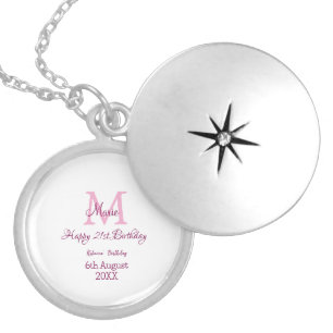 Happy 21st Birthday pink add name monogram modern Locket Necklace