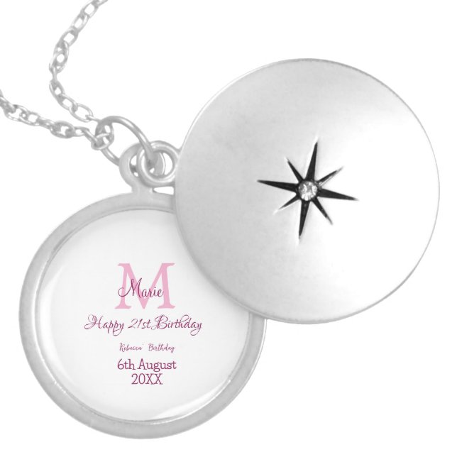 Happy 21st Birthday pink add name monogram modern Locket Necklace (Front)
