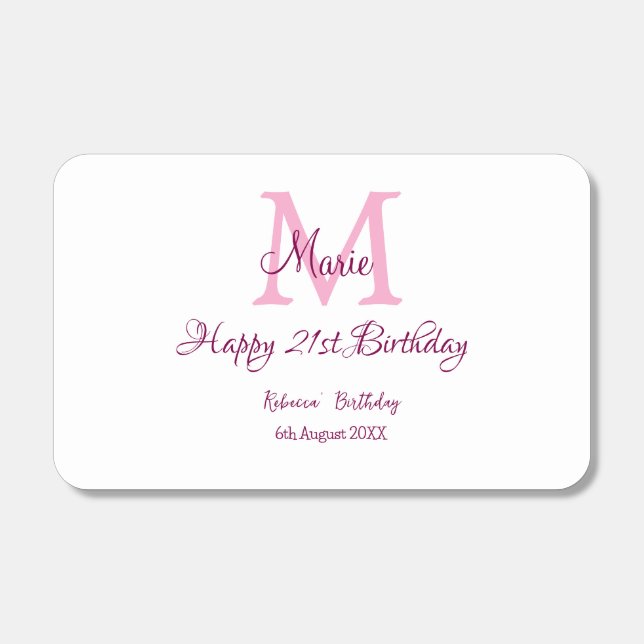 Happy 21st Birthday pink add name monogram modern Matchboxes (Front)
