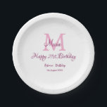 Happy 21st Birthday pink add name monogram modern Paper Plates<br><div class="desc">beautiful design</div>