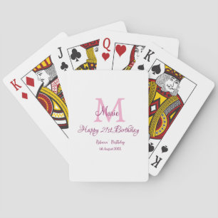 Happy 21st Birthday pink add name monogram modern Poker Cards
