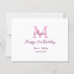 Happy 21st Birthday pink add name monogram modern Postcard
