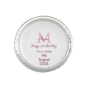 Happy 21st Birthday pink add name monogram modern Ring