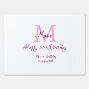 Happy 21st Birthday pink add name monogram modern Sign