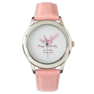 Happy 21st Birthday pink add name monogram modern Watch