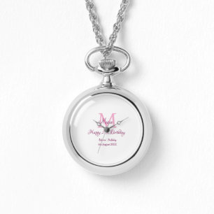 Happy 21st Birthday pink add name monogram modern Watch