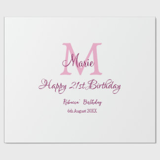 Happy 21st Birthday pink add name monogram modern Wrapping Paper