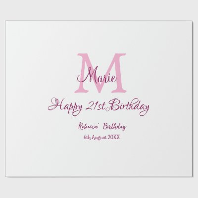 Happy 21st Birthday pink add name monogram modern Wrapping Paper