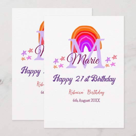 Happy 21st Birthday pink add name monogram rainbow (Front/Back)