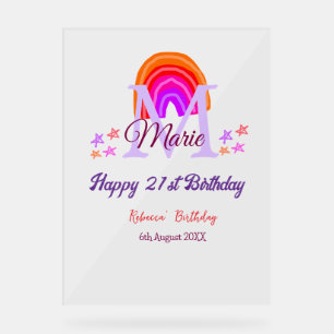 Happy 21st Birthday pink add name monogram rainbow Acrylic Sign