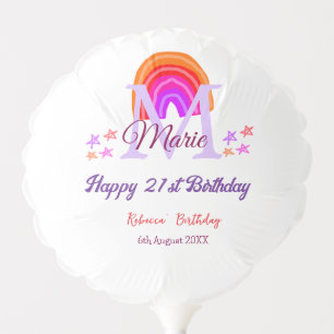 Happy 21st Birthday pink add name monogram rainbow Balloon