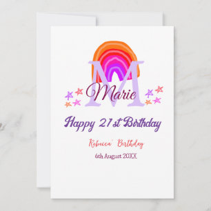 Happy 21st Birthday pink add name monogram rainbow Invitation