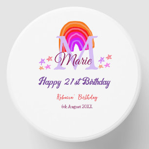 Happy 21st Birthday pink add name monogram rainbow Mini Candle Favors