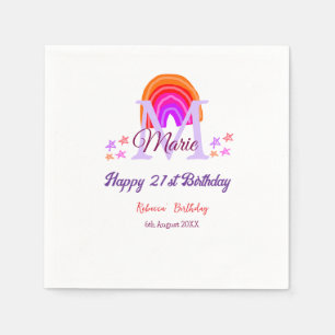 Happy 21st Birthday pink add name monogram rainbow Napkins