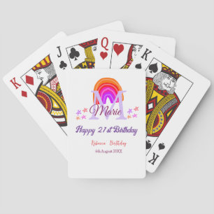 Happy 21st Birthday pink add name monogram rainbow Poker Cards