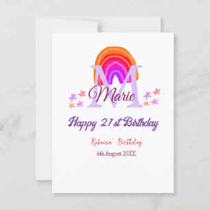 Happy 21st Birthday pink add name monogram rainbow Postcard