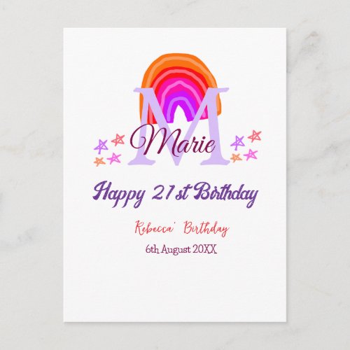 Happy 21st Birthday pink add name monogram rainbow