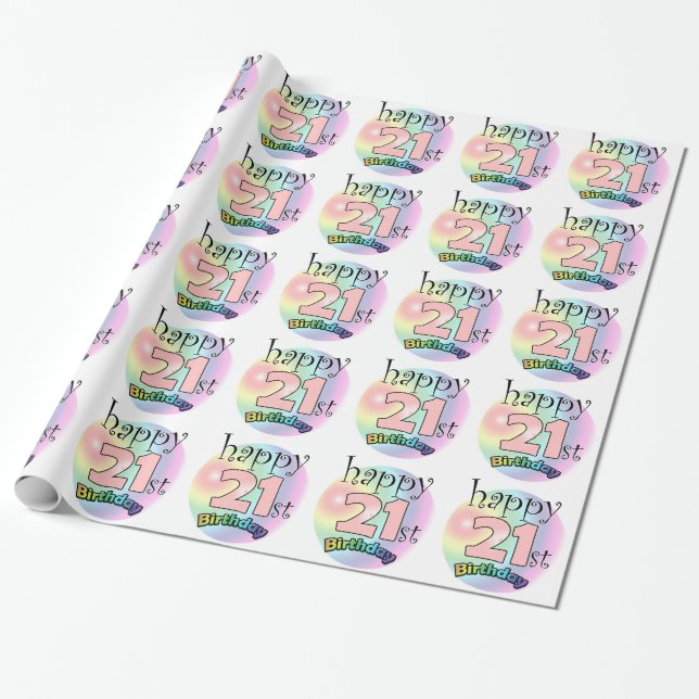 Happy 21st Birthday (Pink) Wrapping Paper (Unrolled)