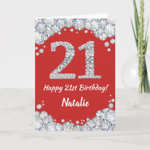 Happy 21st Birthday Red and Silver Glitter Card