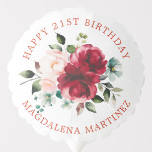 Happy 21st Birthday Red Pink Floral Custom Balloon