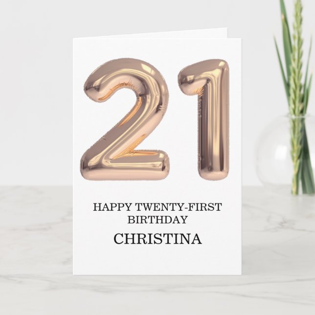 Happy 21st Birthday Rose Gold Girl  Personalized Card (Front)