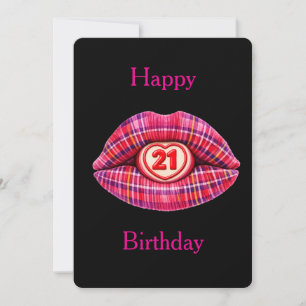 Happy 21st Birthday Scottish Tartan Lips Cute Invitation