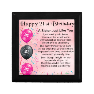 Happy 21st Birthday Sister Poem Keepsake Box