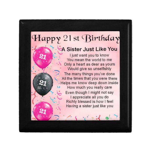 Happy 21st Birthday Sister Poem Keepsake Box (Front)