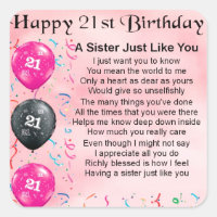 Happy 21st Birthday Sister Poem