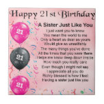 Happy 21st Birthday Sister Poem Tile<br><div class="desc">A great gift for a sister who is 21.</div>